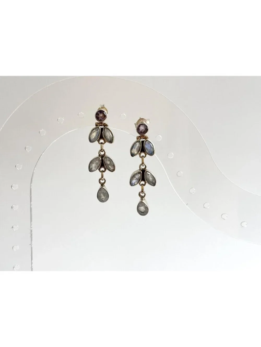 Moonstone Marquise Gemstone Marquise Shaped Vintage Sterling Silver 925 Earrings